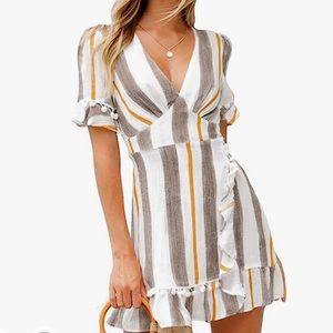 Striped Pom Pom Mini Dress